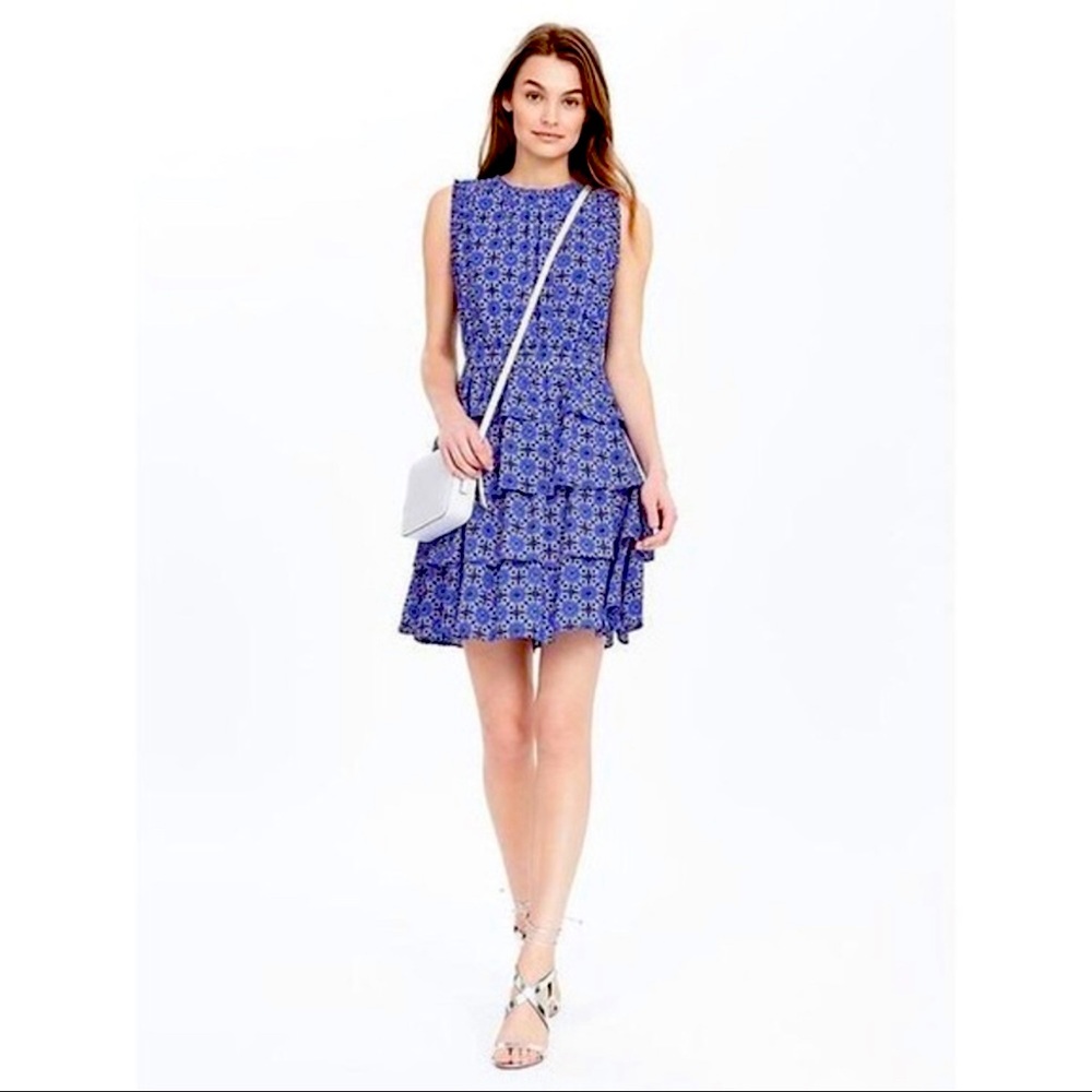 Banana Republic Blue Tiered Mini Dress- Size 4, EUC - Picture 2 of 3